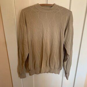Axis Mens Silk Cotton Blend Diamond Cable Knit Sweater‎ Tan Beige Large L